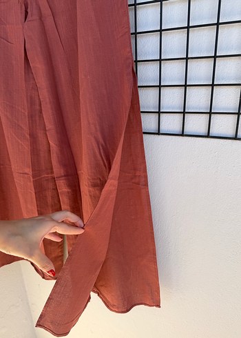 Kadın Kahverengi Keten Salaş Pantolon - Görsel 7