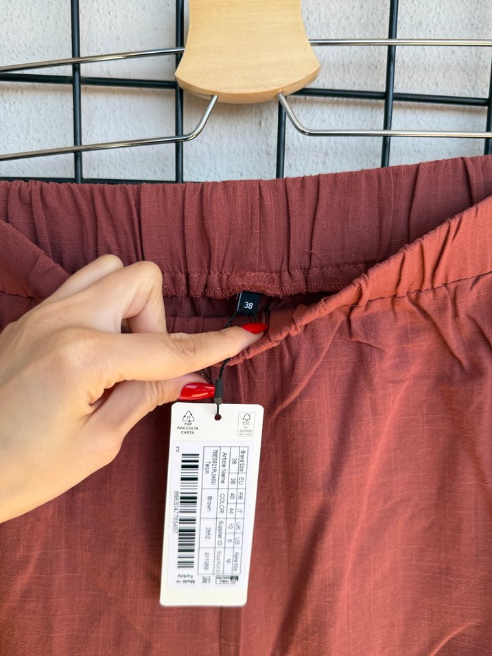 Kadın Kahverengi Keten Salaş Pantolon - Görsel 2