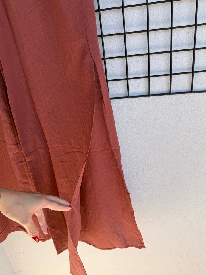 Kadın Kahverengi Keten Salaş Pantolon - Görsel 3