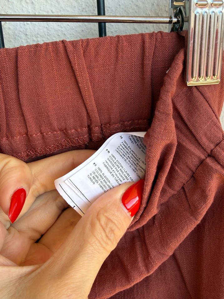 Kadın Kahverengi Keten Salaş Pantolon - Görsel 5