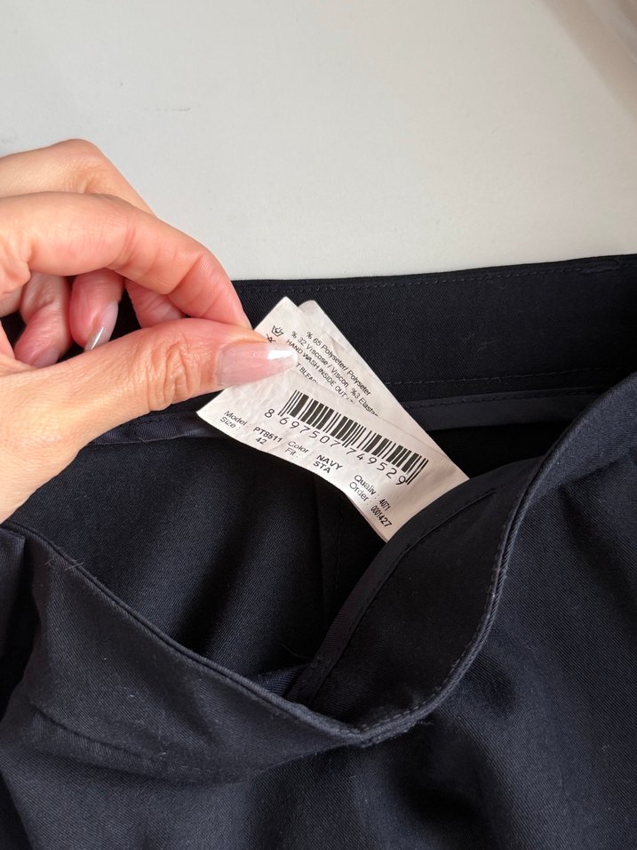 Lacivert Midi Kumaş Kadın Pantolon - Görsel 5