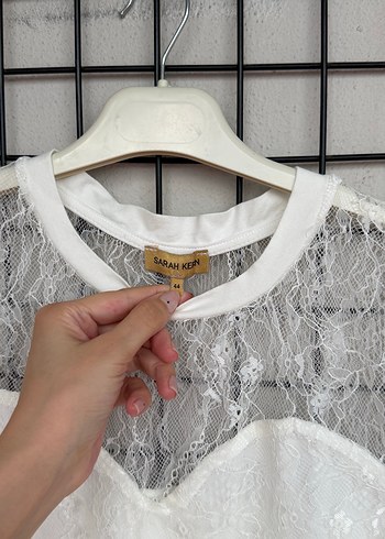 xl Beden Dantel Detaylı Beyaz Kısa Kollu Bluz