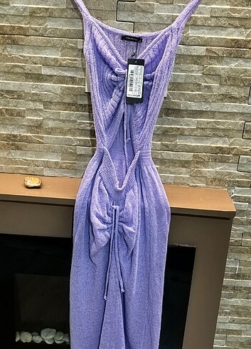 Trendyol & Milla Trendyolmilla limited edition lila büzgü detay triko plaj elbise