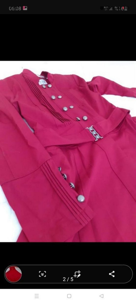 Kırmızı Vintage Uzun Kollu Uzun Elbise - Görsel 2