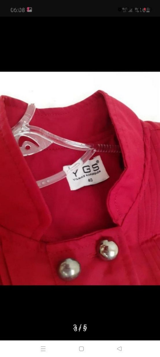 Kırmızı Vintage Uzun Kollu Uzun Elbise - Görsel 3