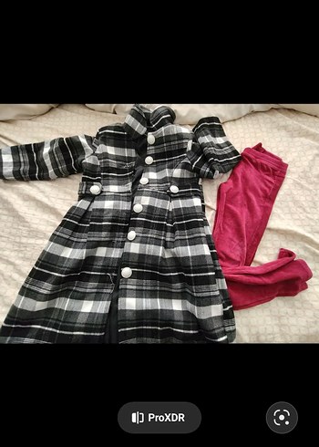 Gri Ekose Düğmeli kız çocuk kaban - Görsel 3