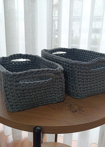 Gri Örgü Saklama Sepetleri organizer