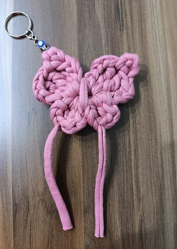 Pembe Bohem Püsküllü Kelebek Anahtarlık