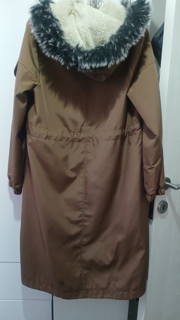 Düğmeli Bej Uzun Kadın Ceket - Görsel 2