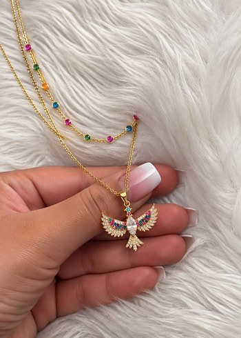 Accessorize  Renkli Tasli Altin Kus Kolye