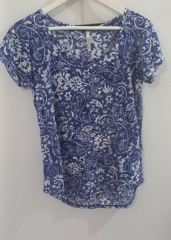Stradivarius Bohem Mavi Beyaz Paisley Bluz
