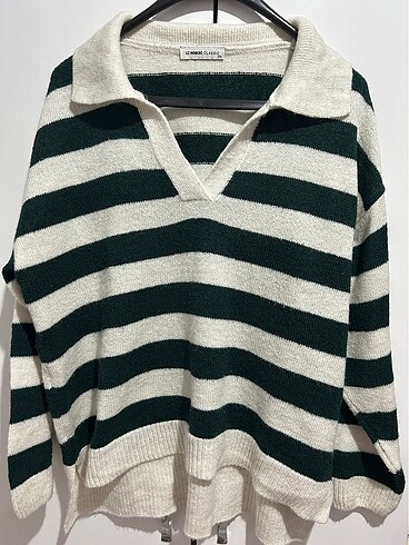 LCW Basic Yeşil Beyaz Çizgili Sweatshirt
