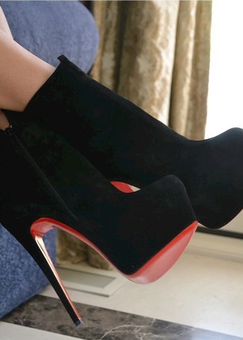 Flower Siyah Suet Platform Stiletto Bot