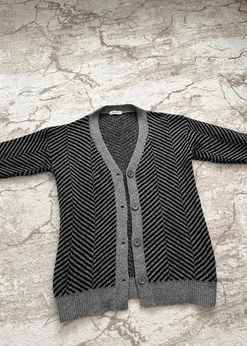 Diğer Siklik Ve Rahatlik Siyah Gri Herringbone Triko Hirka