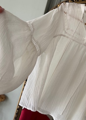 Dantel Detaylı Beyaz Kadın Bluz - Görsel 2