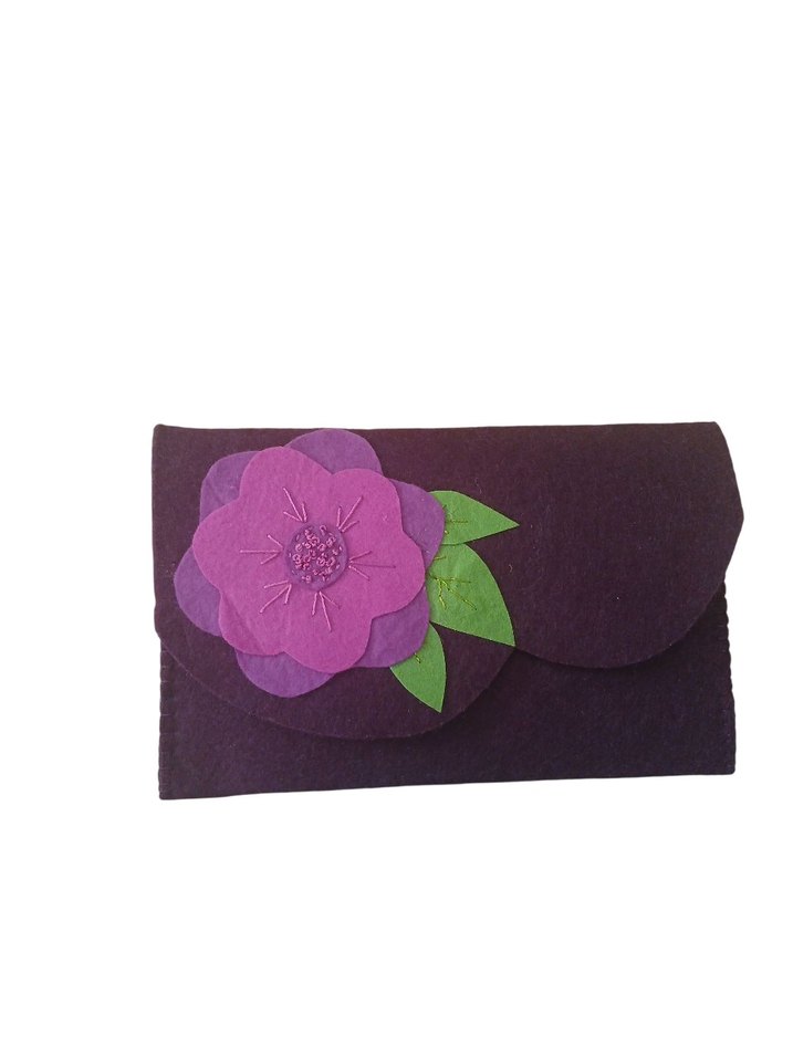 Mor Çiçekli Kadın Portföy Cüzdan - Görsel 2