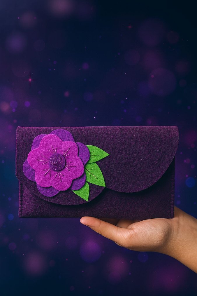Mor Çiçekli Kadın Portföy Cüzdan - Görsel 4