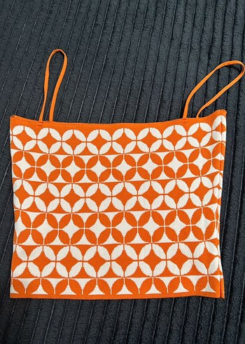 Zara Turuncu Geometrik Desenli İnce Askili Bustiyer