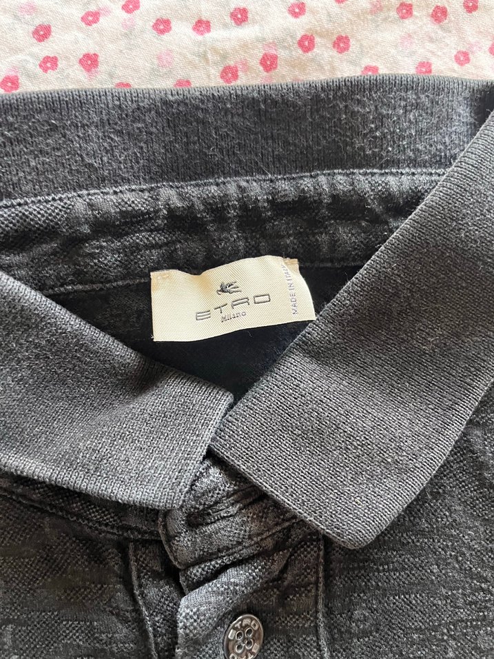 Etro Milano Düğmeli Siyah Keten Polo Tişört - Görsel 2