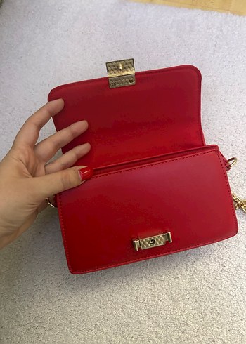 Kırmızı Deri Zincir Detaylı Kadın Çanta - Görsel 6