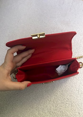 Kırmızı Deri Zincir Detaylı Kadın Çanta - Görsel 5