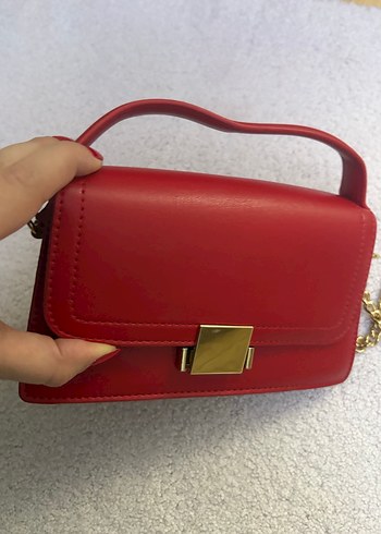 Kırmızı Deri Zincir Detaylı Kadın Çanta - Görsel 3