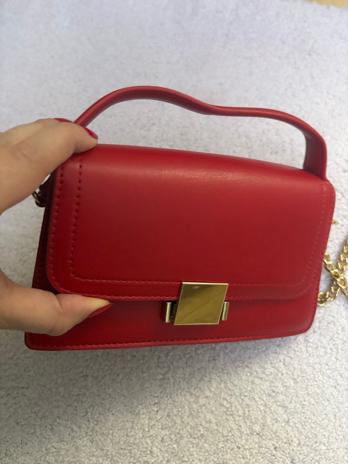 Kırmızı Deri Zincir Detaylı Kadın Çanta - Görsel 3