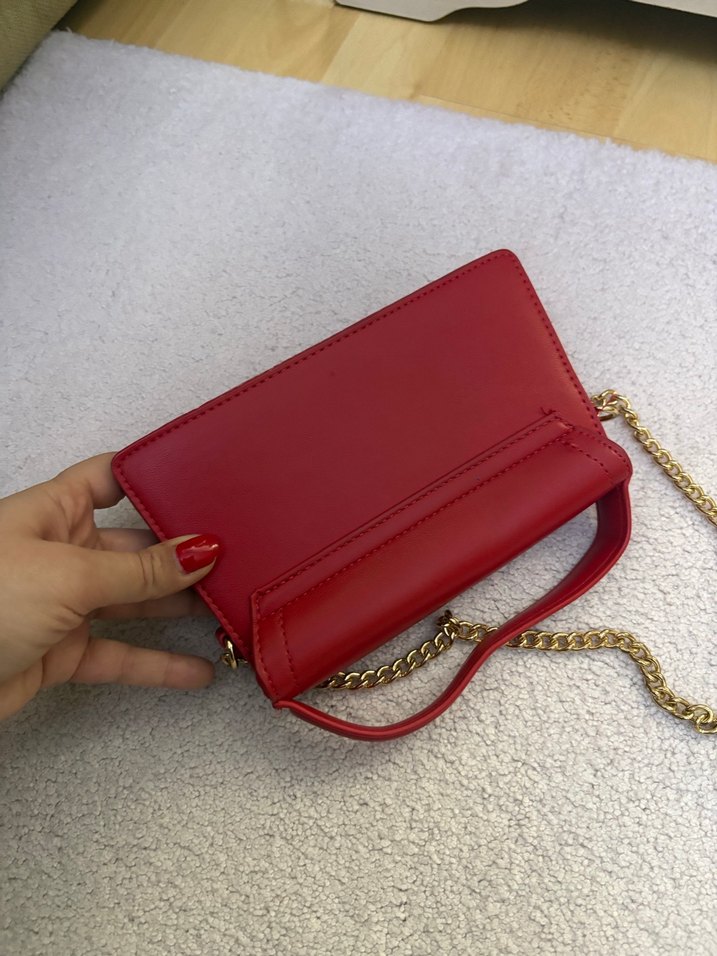 Kırmızı Deri Zincir Detaylı Kadın Çanta - Görsel 4