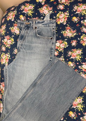 Düğmeli Mavi Midi Kadın Kot Pantolon - Görsel 3