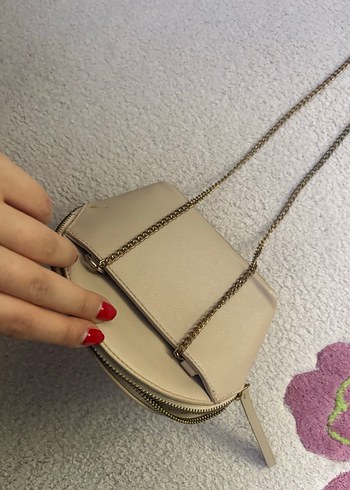 Bej Deri Fermuarlı Kadın Çantası - Görsel 4