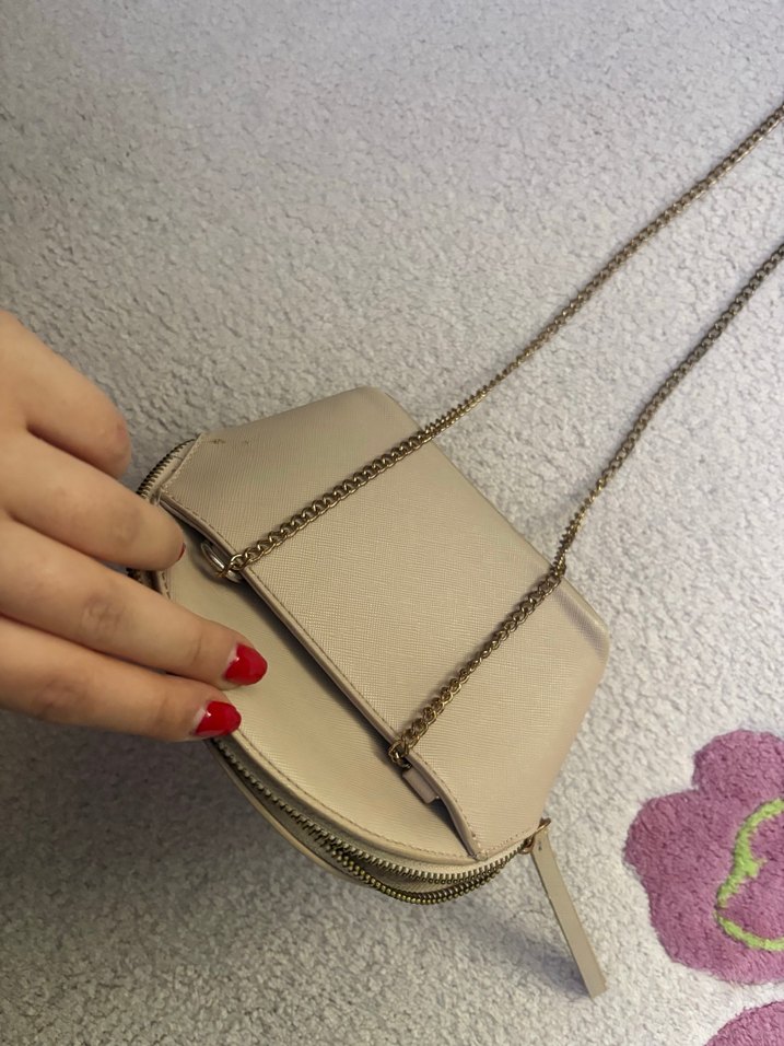 Bej Deri Fermuarlı Kadın Çantası - Görsel 4