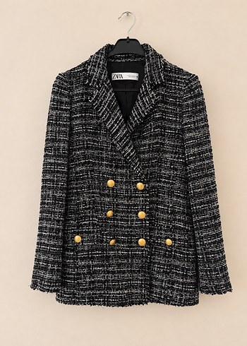 Zara Oversize Siyah Beyaz Tuvit Ceket Xs