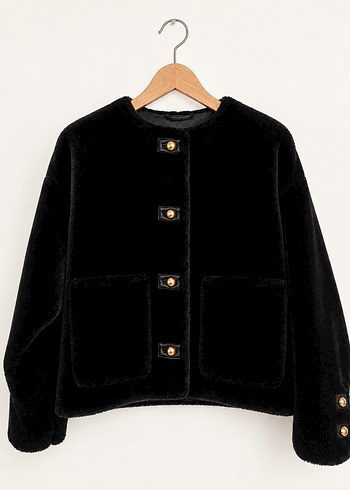 Zara Siyah Suni Kurk Kisa Kaban Xs