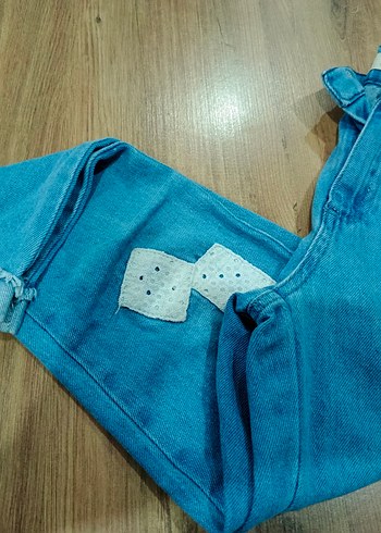 9 Yaş Beden mavi Renk Düğmeli Mavi Parlak Denim Kız çocuk Jean