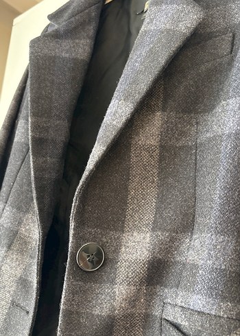 Gri Ekose Düğmeli Kadın Blazer Ceket - Görsel 2