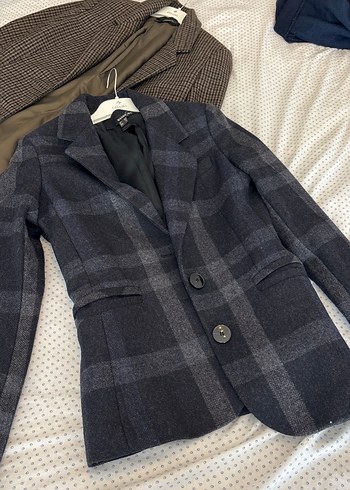 Gri Ekose Düğmeli Kadın Blazer Ceket - Görsel 4