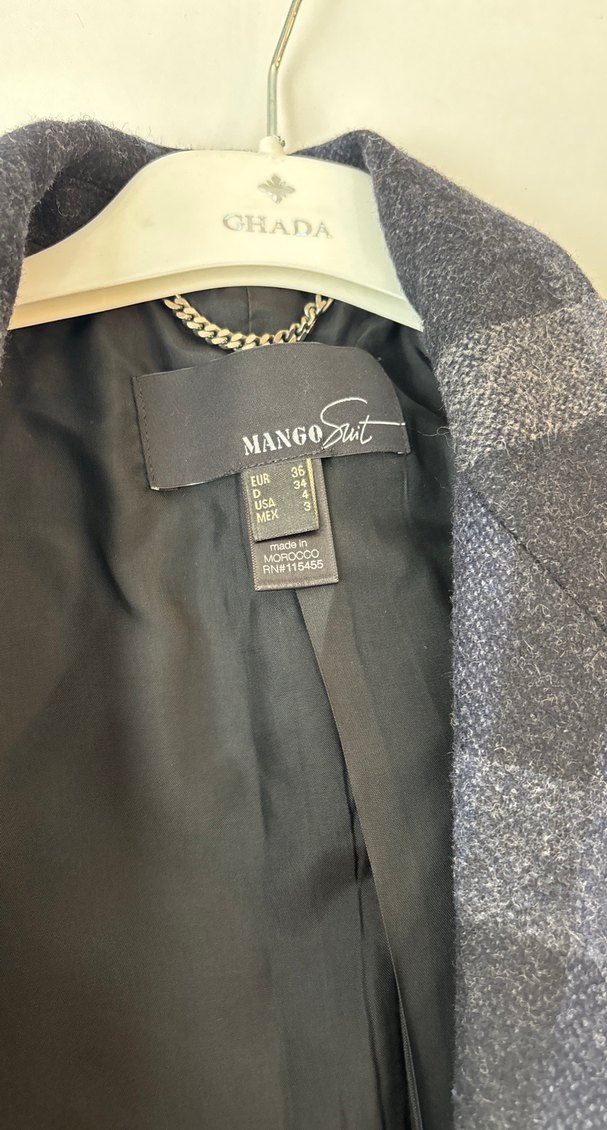 Gri Ekose Düğmeli Kadın Blazer Ceket - Görsel 3