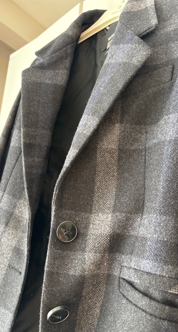 Gri Ekose Düğmeli Kadın Blazer Ceket - Görsel 2