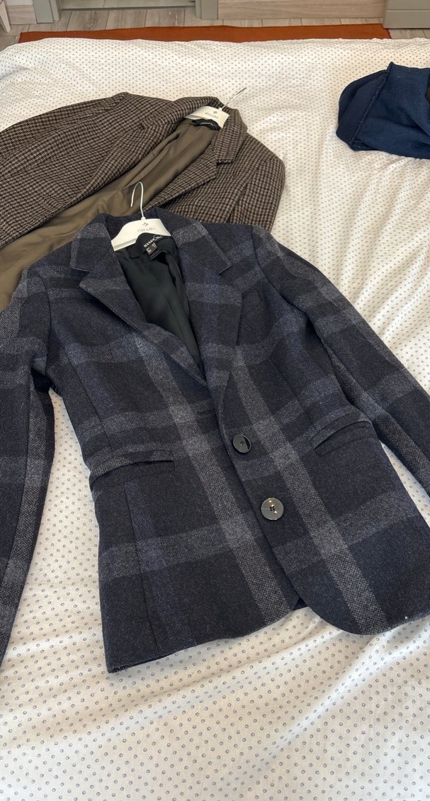 Gri Ekose Düğmeli Kadın Blazer Ceket - Görsel 4