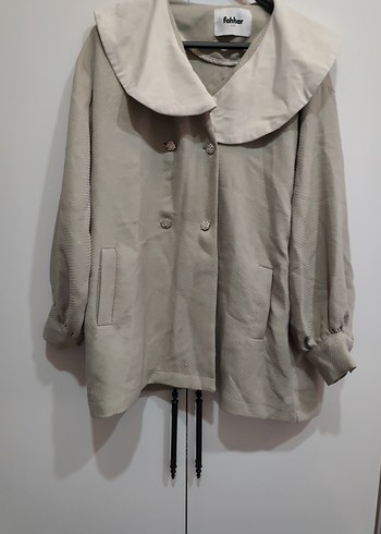 Bej Mini Keten Düğmeli Kadın Trençkot - Görsel 6