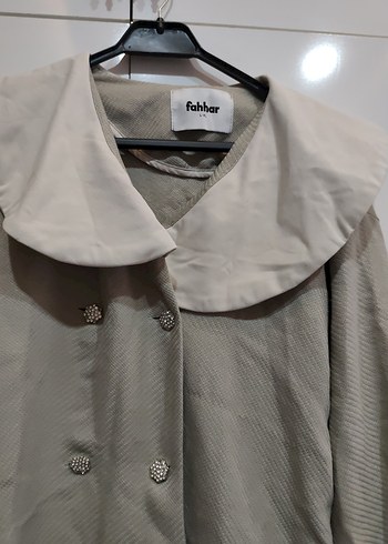 Bej Mini Keten Düğmeli Kadın Trençkot - Görsel 2