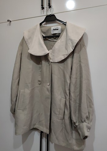 Bej Mini Keten Düğmeli Kadın Trençkot - Görsel 4