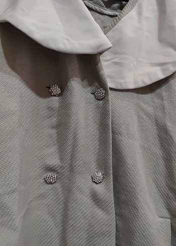 Bej Mini Keten Düğmeli Kadın Trençkot - Görsel 5