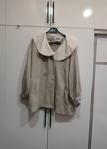 Bej Mini Keten Düğmeli Kadın Trençkot - Görsel 3