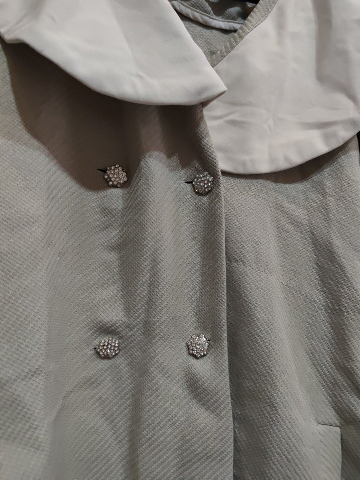 Bej Mini Keten Düğmeli Kadın Trençkot - Görsel 5