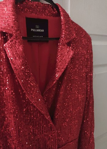 Kırmızı Payetli Mini Kadın Blazer Ceket - Görsel 4