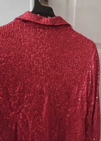 Kırmızı Payetli Mini Kadın Blazer Ceket - Görsel 5
