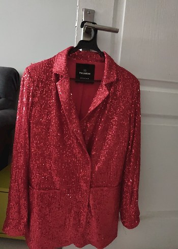 Kırmızı Payetli Mini Kadın Blazer Ceket - Görsel 2