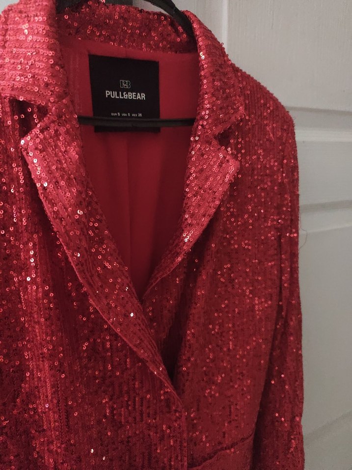 Kırmızı Payetli Mini Kadın Blazer Ceket - Görsel 4