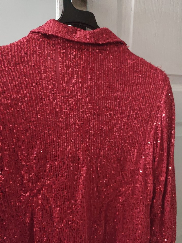 Kırmızı Payetli Mini Kadın Blazer Ceket - Görsel 5